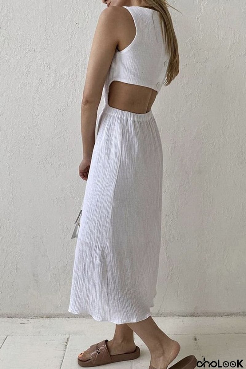 Casual Simplicity Solid Buckle O Neck Sleeveless Dress Dresses