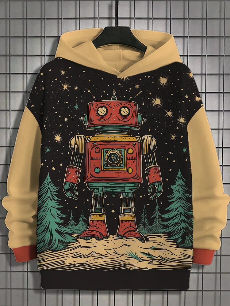 Men's Robot Christmas Art Print Casual Hoodie