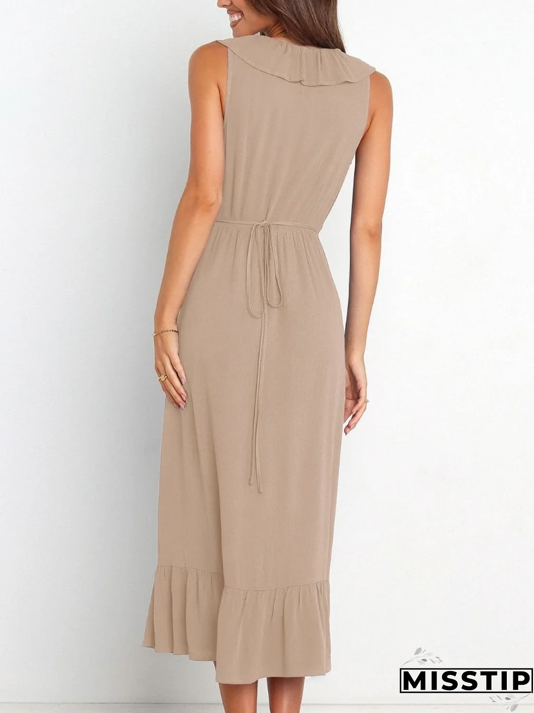 Ruffled Surplice Sleeveless Midi Dress