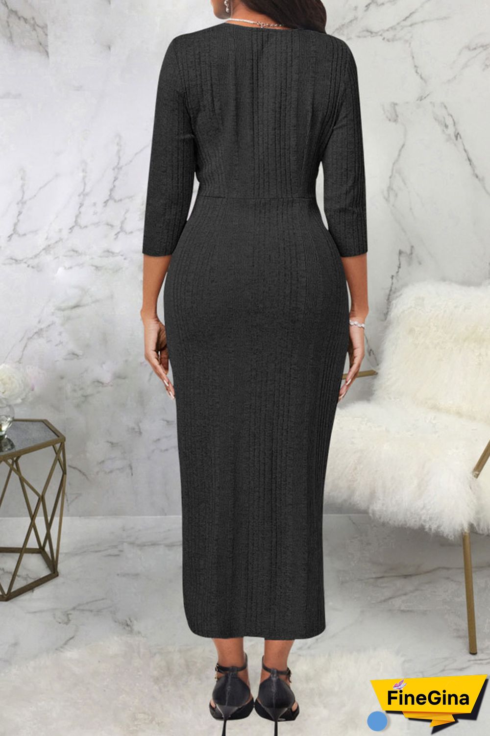 Grey Casual Solid Patchwork Asymmetrical O Neck Straight Dresses