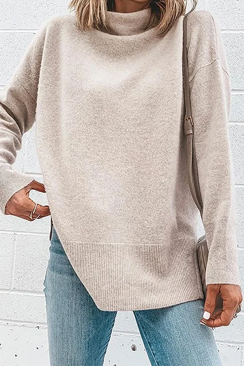 Turtleneck Drop Shoulder Long Sleeve Sweater Top