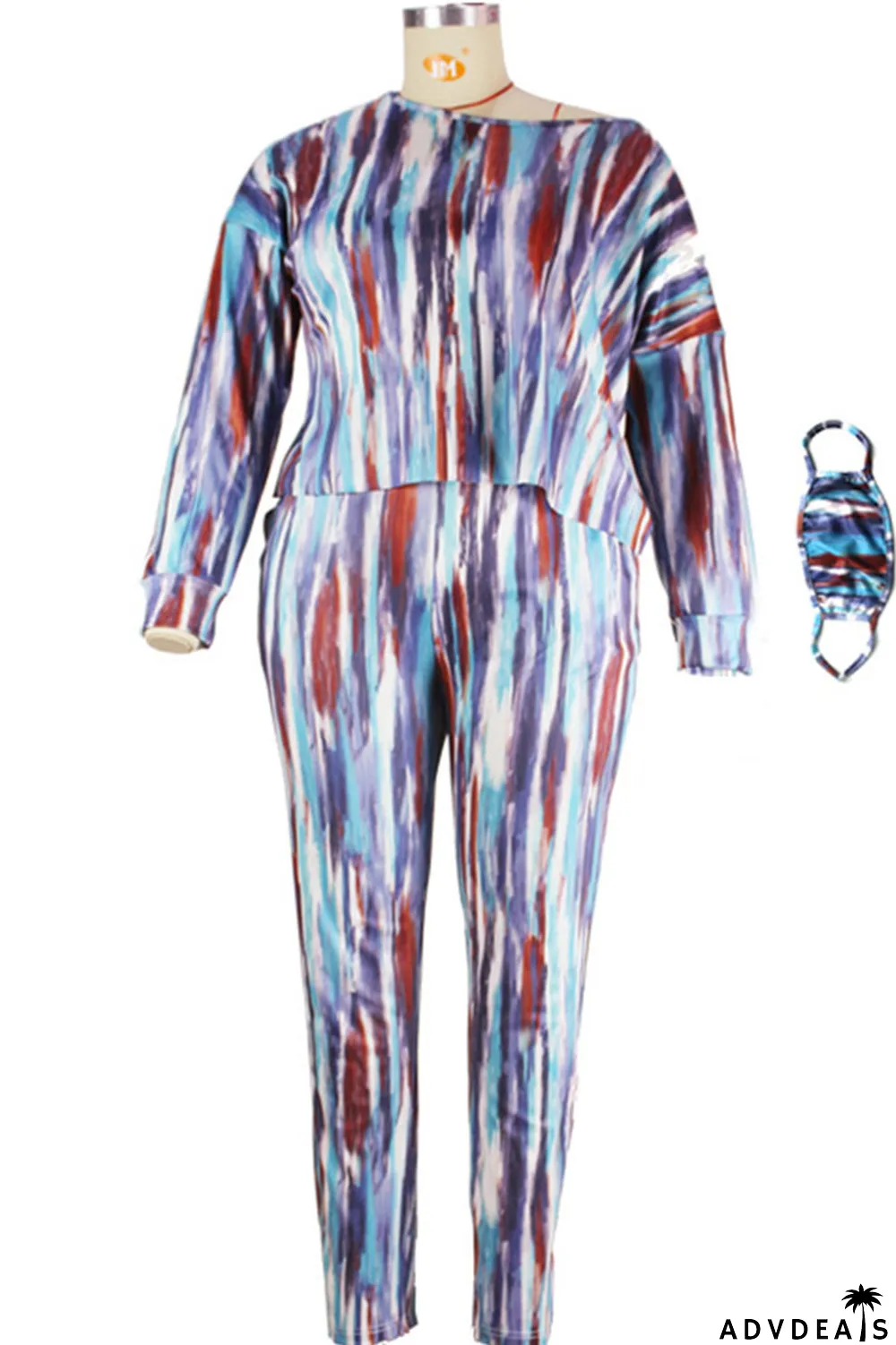 Multi-color Fashion Casual Print Split Joint Oblique Collar Long Sleeve Two Pieces