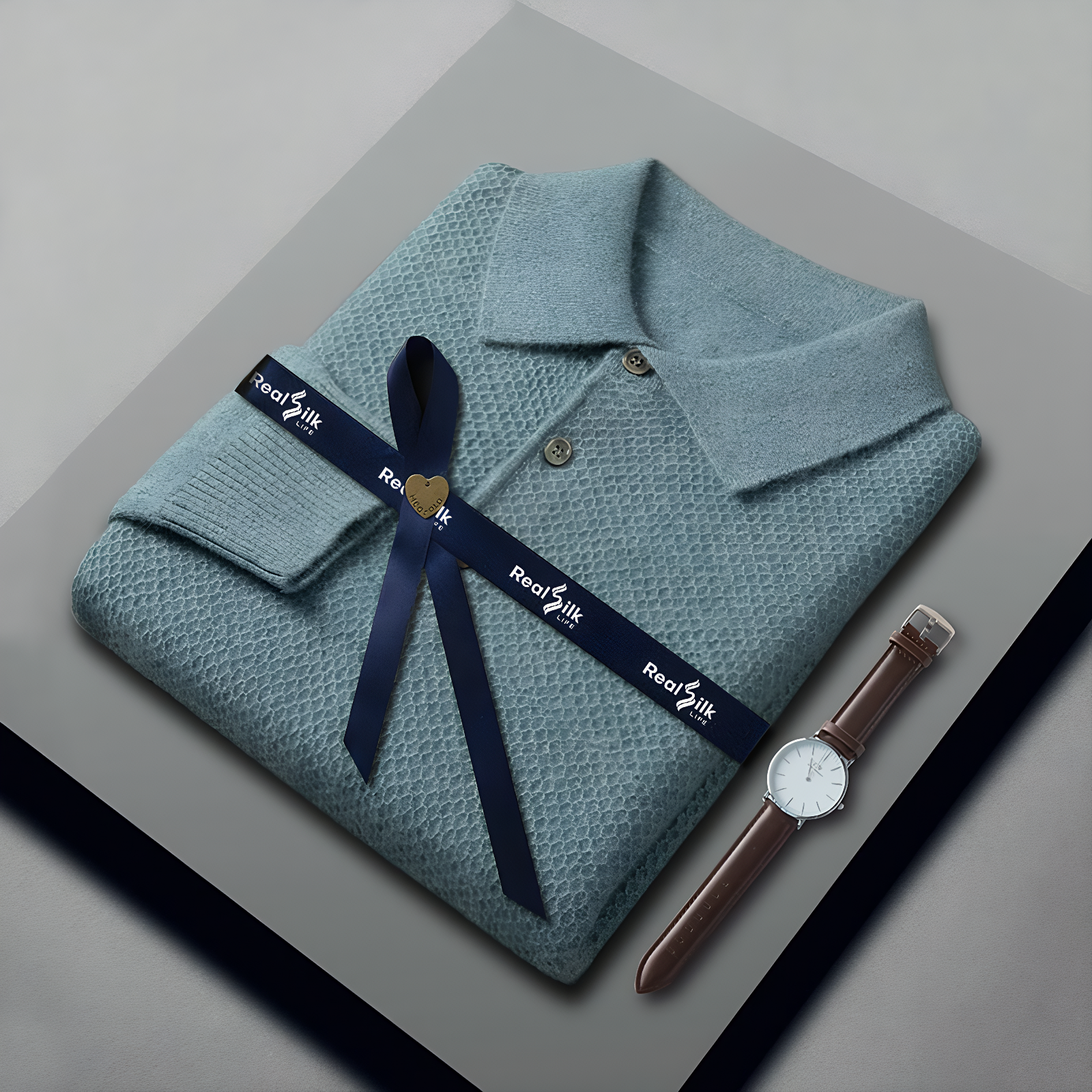 Men's Long Sleeve Polo Cashmere Sweater REAL SILK LIFE