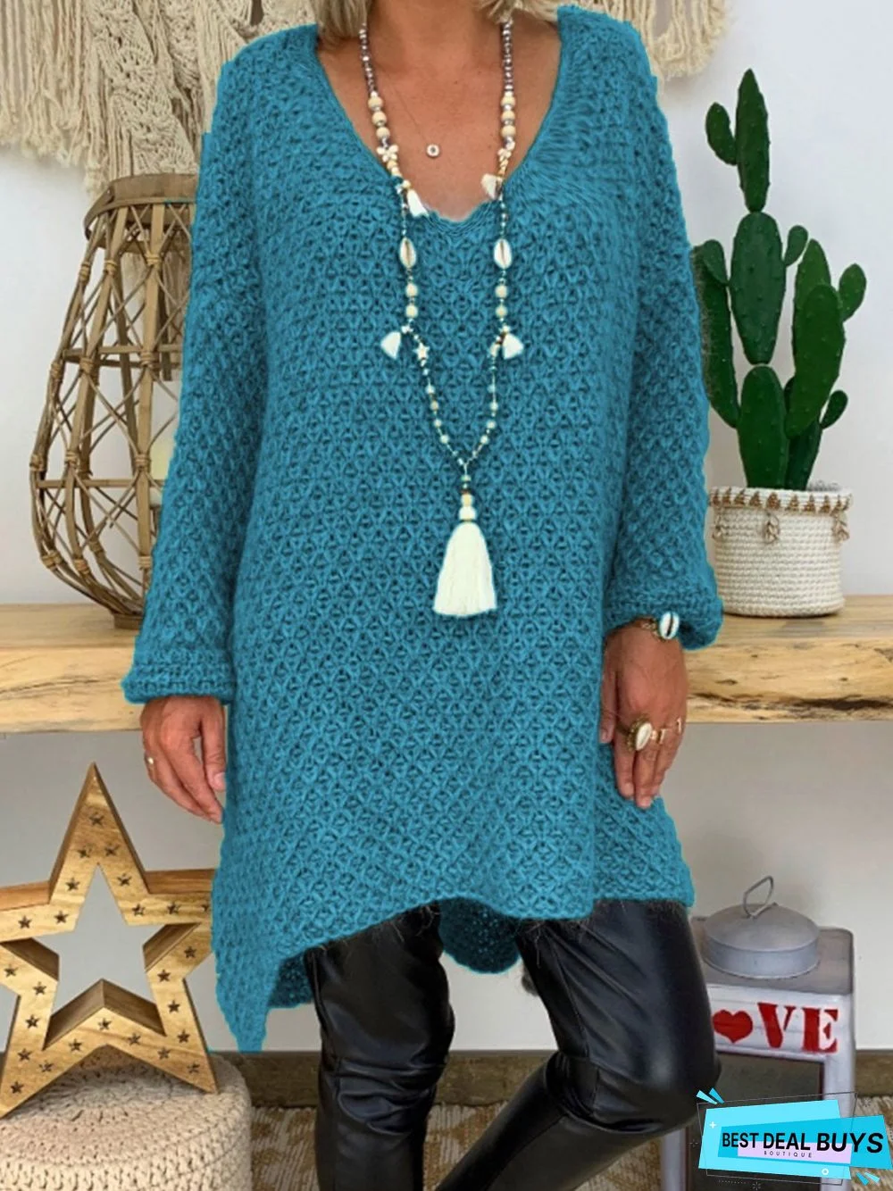 Plus Size Sweater Dresses V Neck Women Casual Dresses