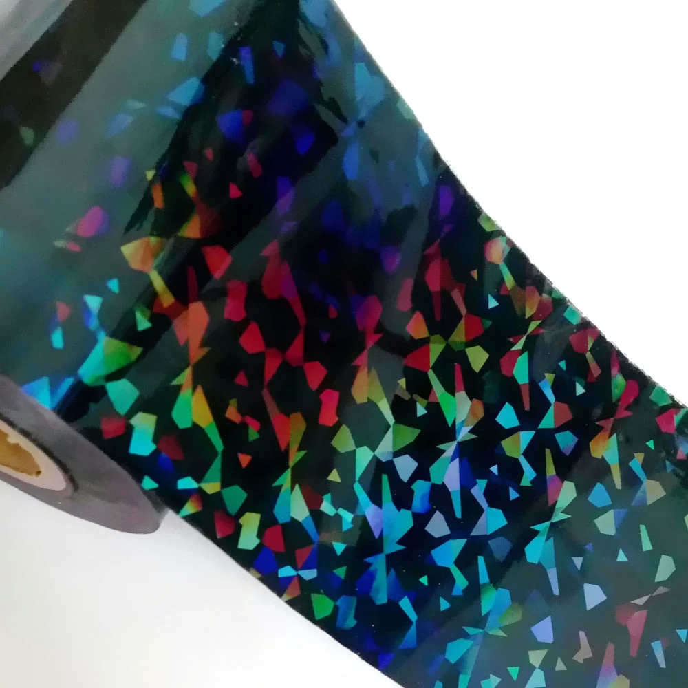 8CMx120M Holographic Broken Glass Nail Foils Laser Blue Green Hot Stamping Transfer Sticekrs Film DIY Full Cover Decals Roll-Nail Inspo