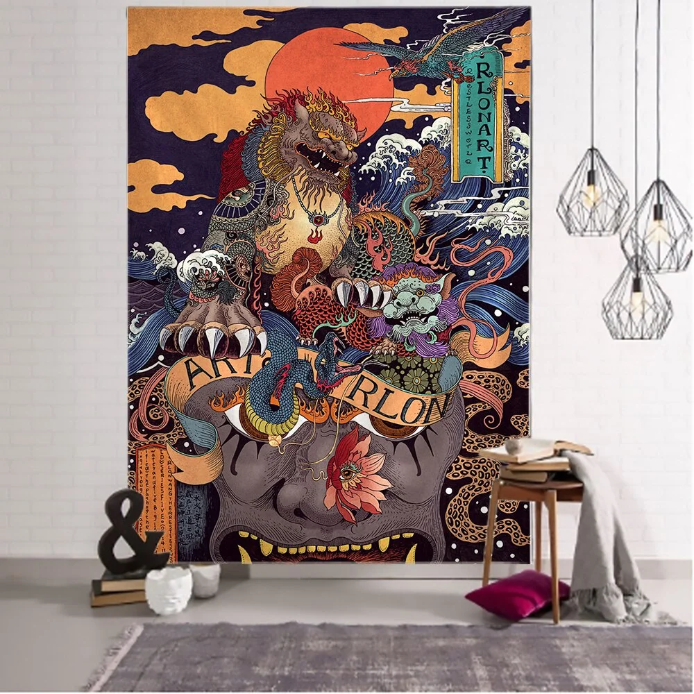 Print Blanket Kanagawa Wave Tapestry Wall Hanging Bohemian Bed Hippie Japanese Illustration Kawaii Bedroom Home Decor