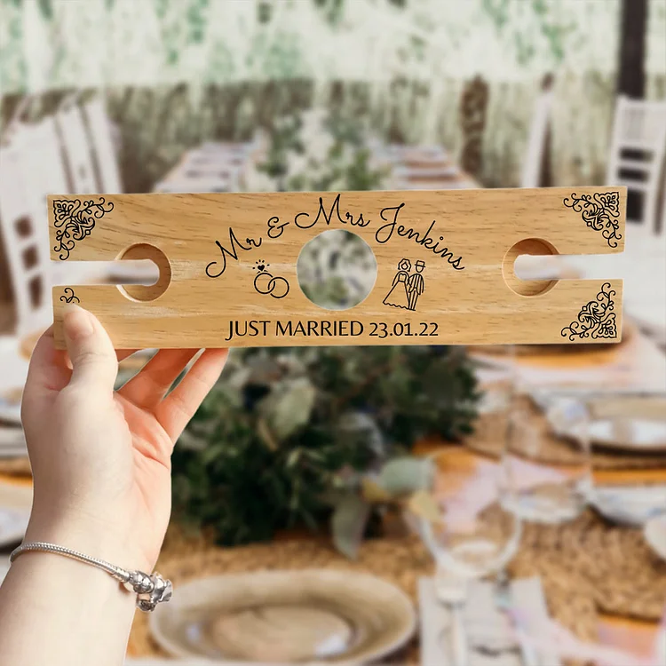 Personalized Wooden Wine Glass Holder Wedding Table Decor