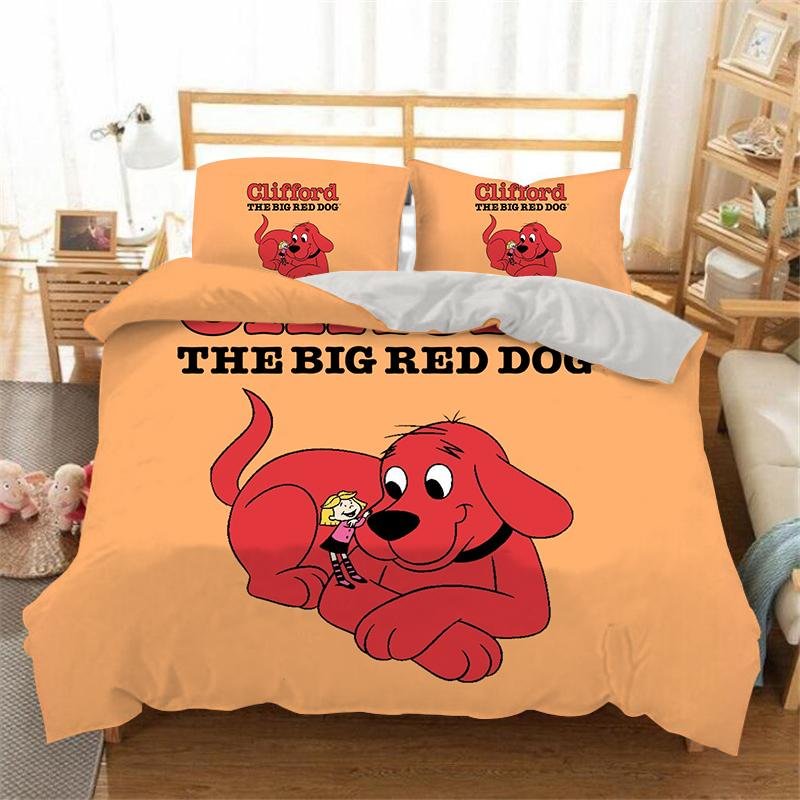 Clifford the Big Red Dog Bedding Set Bed Quilt Cover Pillow Case Home Use