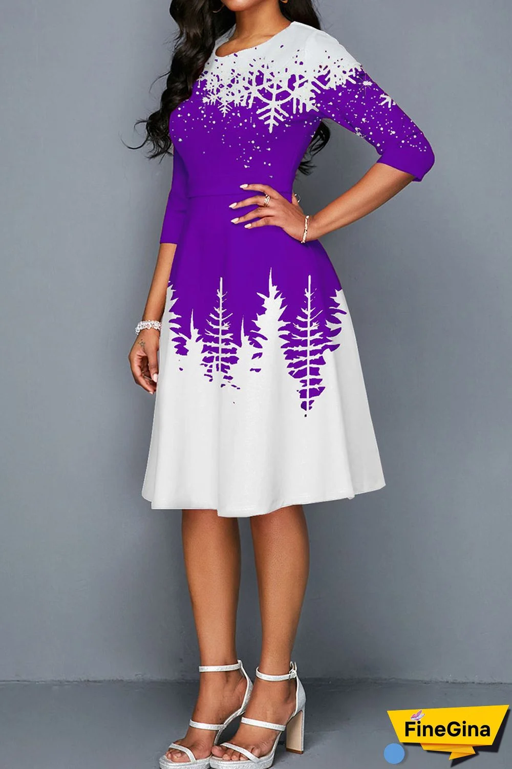 Green Casual Print Patchwork O Neck A Line Dresses