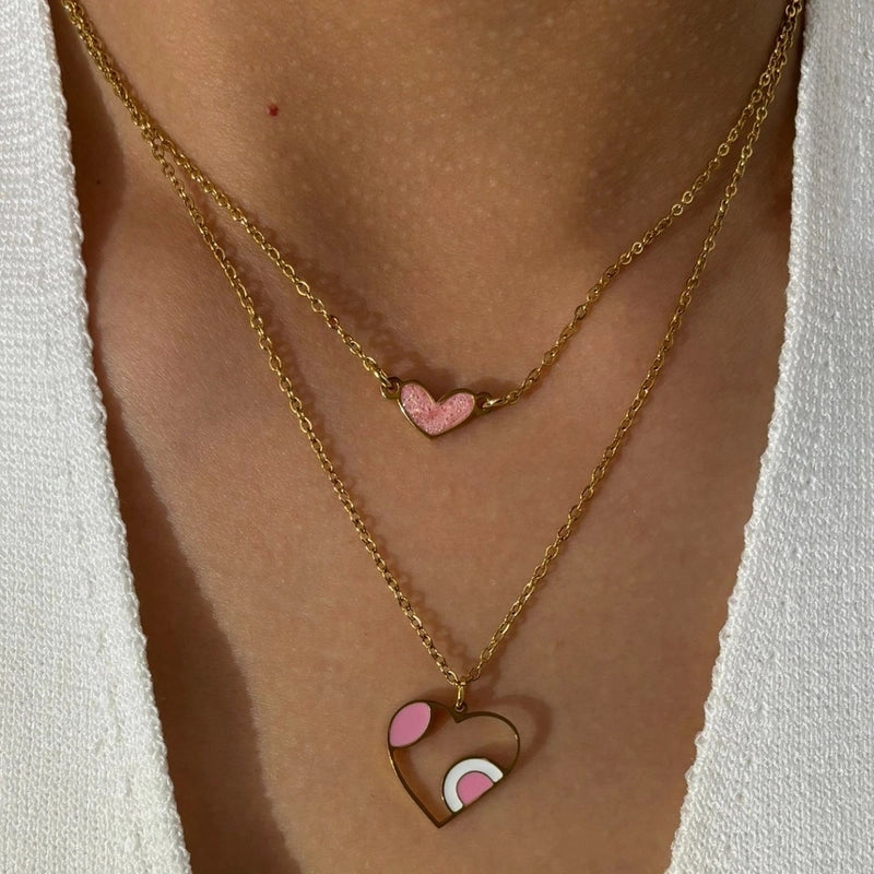 Sweet Heart Shape 316L Stainless Steel  Enamel Hollow Out Pendant Necklace