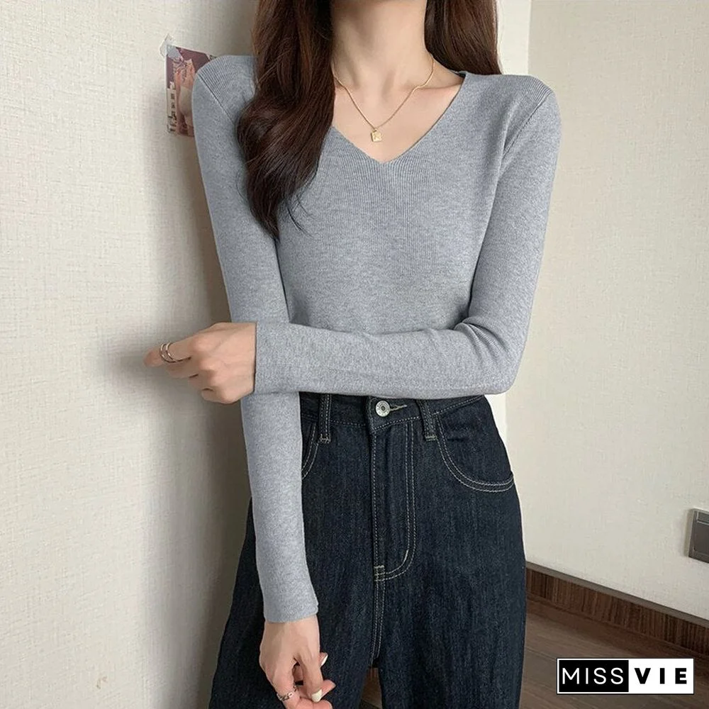 Christmas Gift autumn winte cashmere sweaters women fashion sexy v-neck pullover slim wool long sleeve knitted tops