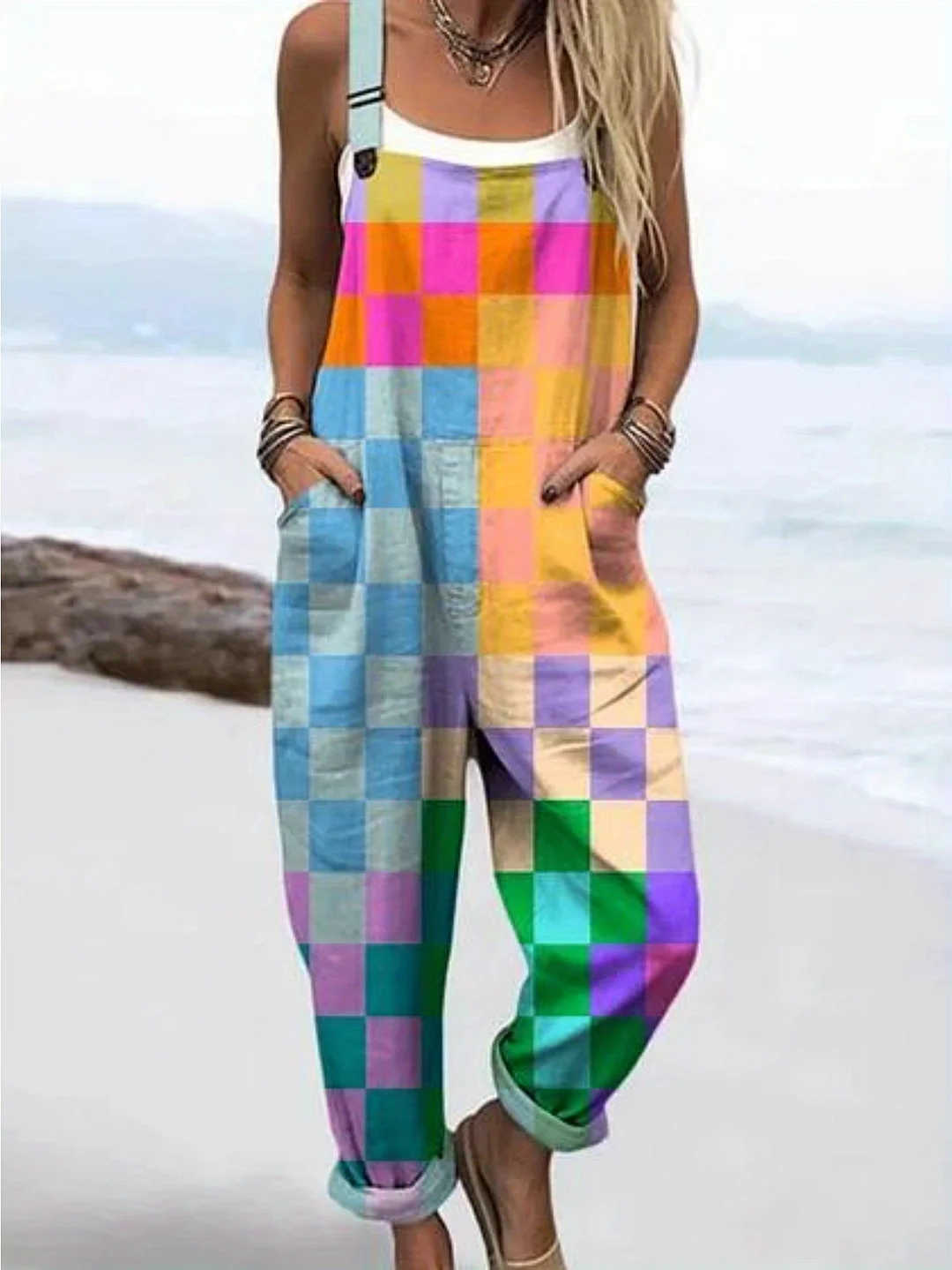 2025 Spring And Summer New Women's Cute Fresh Flowers And Animals Printed Casual Comfortable Back With Wide Leg Jumpsuit | IFYHOME