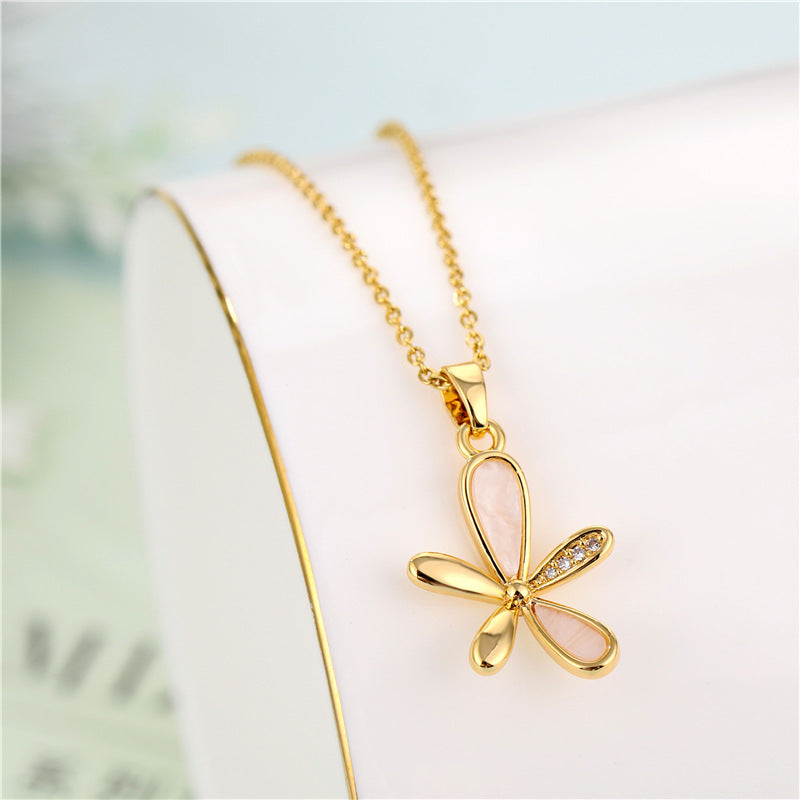 Korean Women Flower Titanium Steel Diamond Inlay Necklaces4