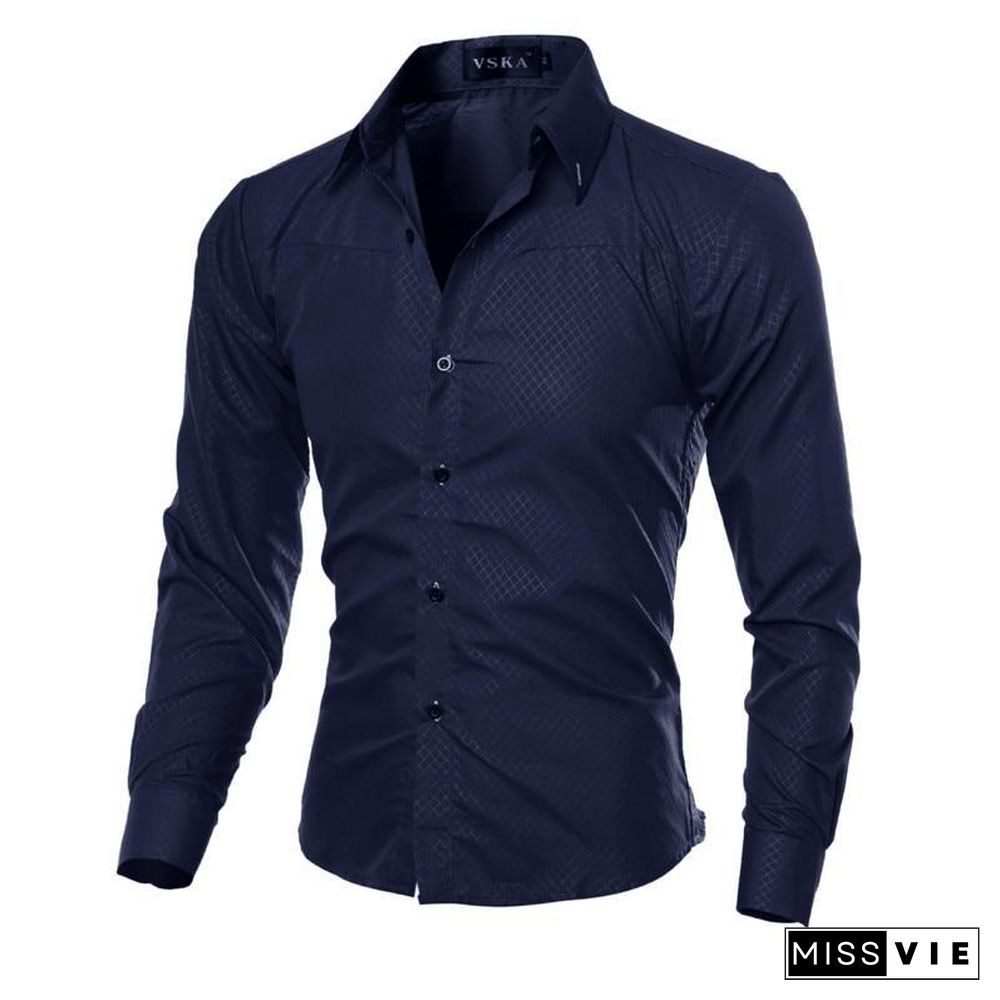 Brand Design Men Fashion Cotton Solid Long Sleeve Shirt