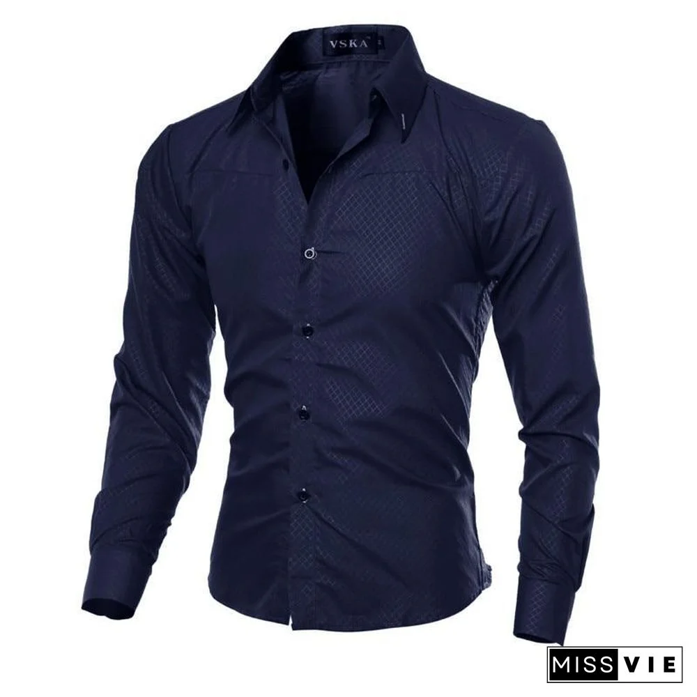 Brand Design Men Fashion Cotton Solid Long Sleeve Shirt