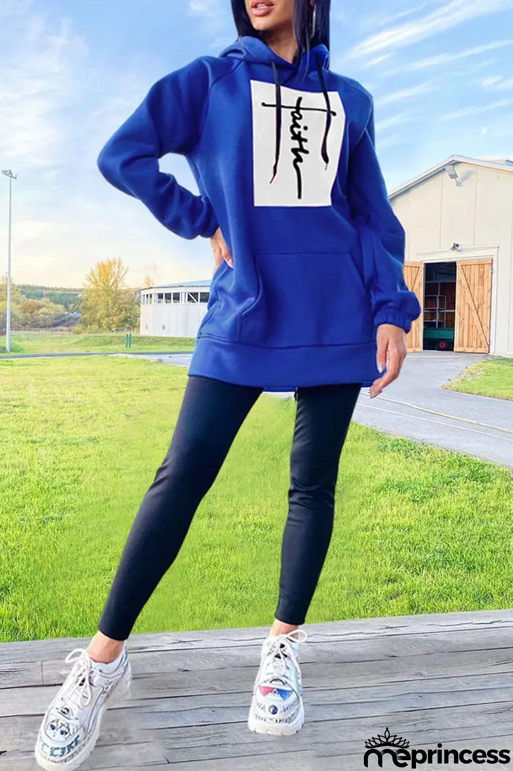 Pink Fashion Casual Print Patchwork Hooded Collar Tops