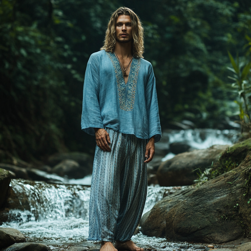 Men's Bohemian Holiday Style Vintage Ethnic Totem Print Cotton And Linen Casual Pants-inspireuse