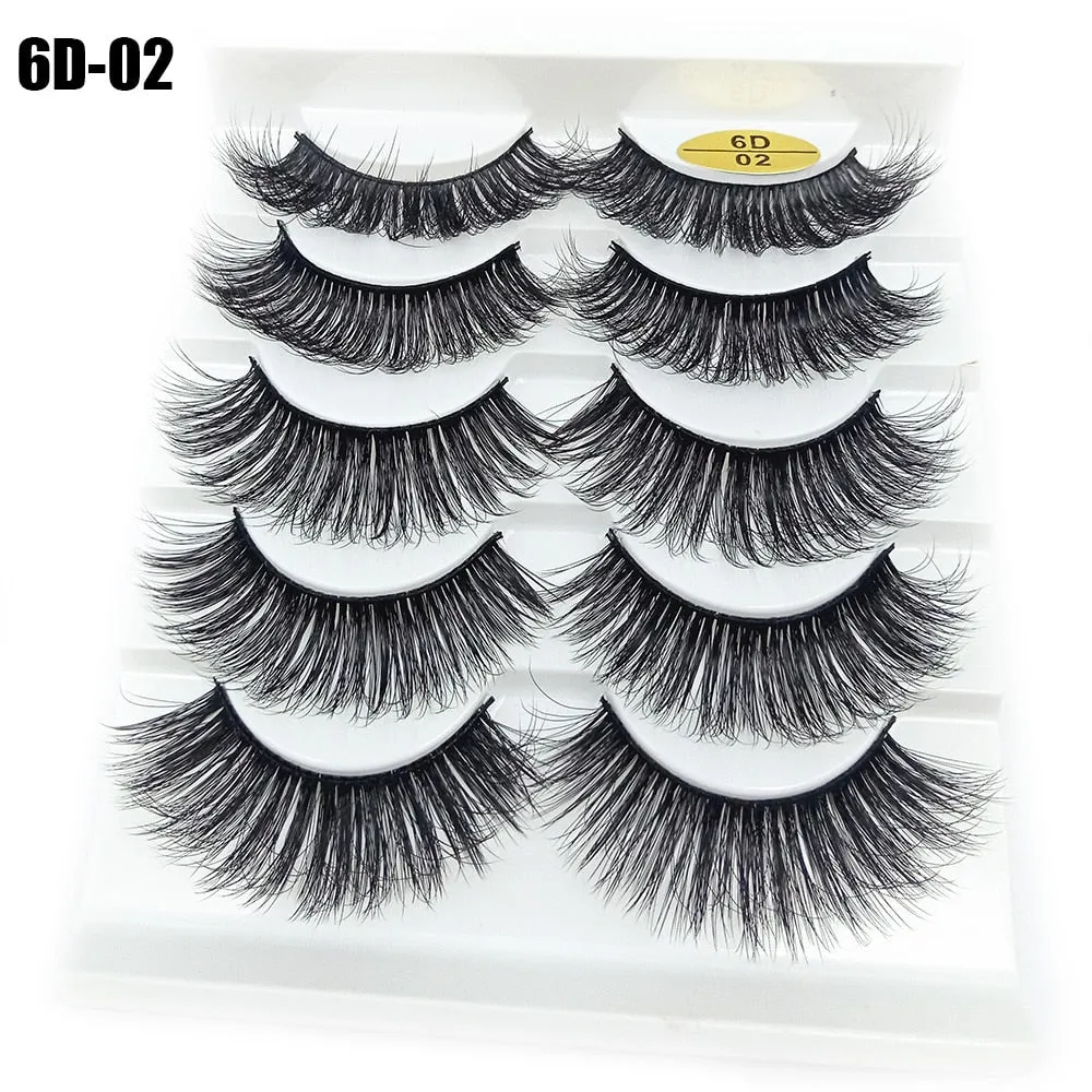 5Pairs 6D Mink Lashes False Eyelashes Natural Long Eyelash Extension Cross Volume Soft Fake Eye Lashes Winged Faux Cils Dropship