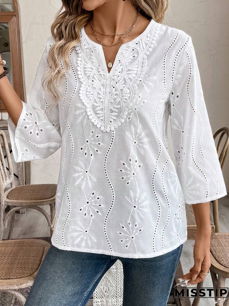 Ladies' Notched Collar 3/4 Sleeve Shirt