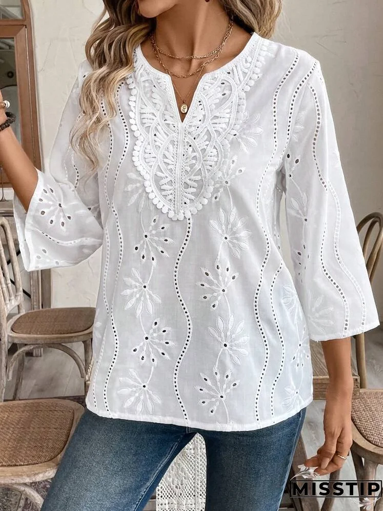 Ladies' Notched Collar 3/4 Sleeve Shirt