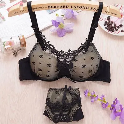 Luxury Thin Cup Perspective Leakproof lace brand sexy gather BC big cup bra set cozy lace flower women underwear set bra and pan