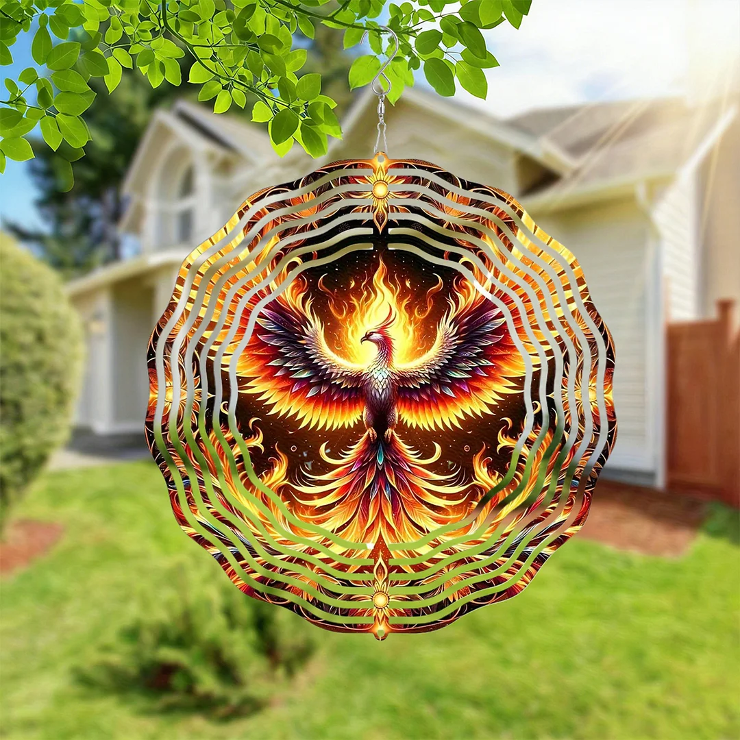 3D Hanging Wind Spinner 360 Degree Rotating 10-Inch Garden Wind Spinners Hanging Wind Catcher Art Gift for Home Garden Halloween Christmas (Phoenix)