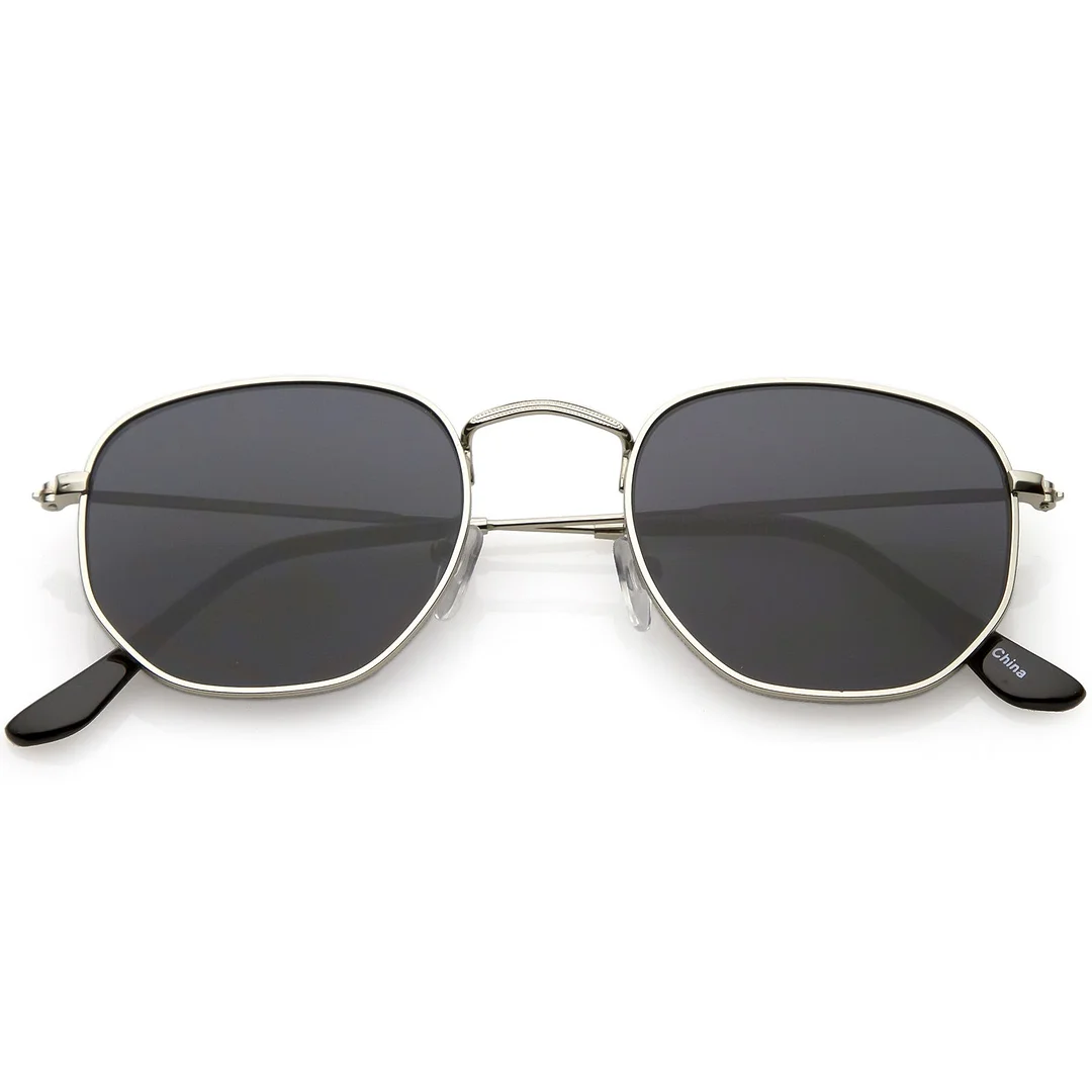 Large Metal Hexagonal glasses Slim Arms Neutral Colored Flat Lens 54mm