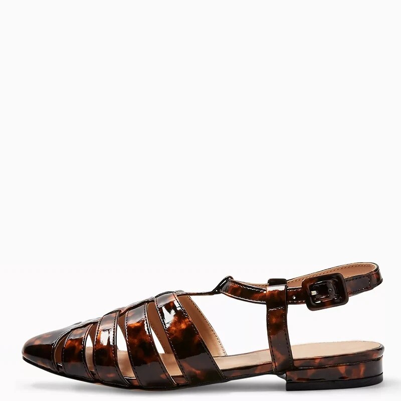 TAAFO Amber Narrow Band Buckle T-Strap Enclosed Round Toe Sandals Woman Square Low Heels Ladies Casual Shoes