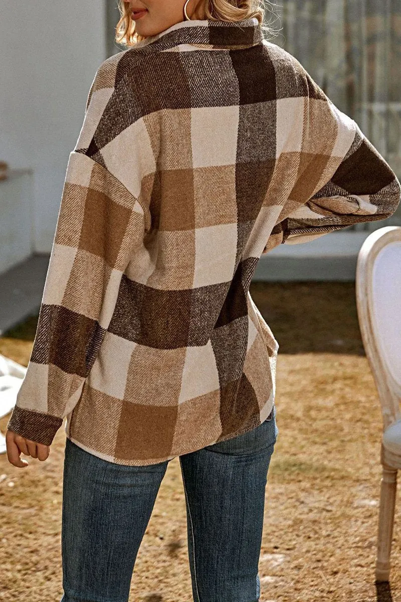 Casual Plaid Print Long Sleeve Coat
