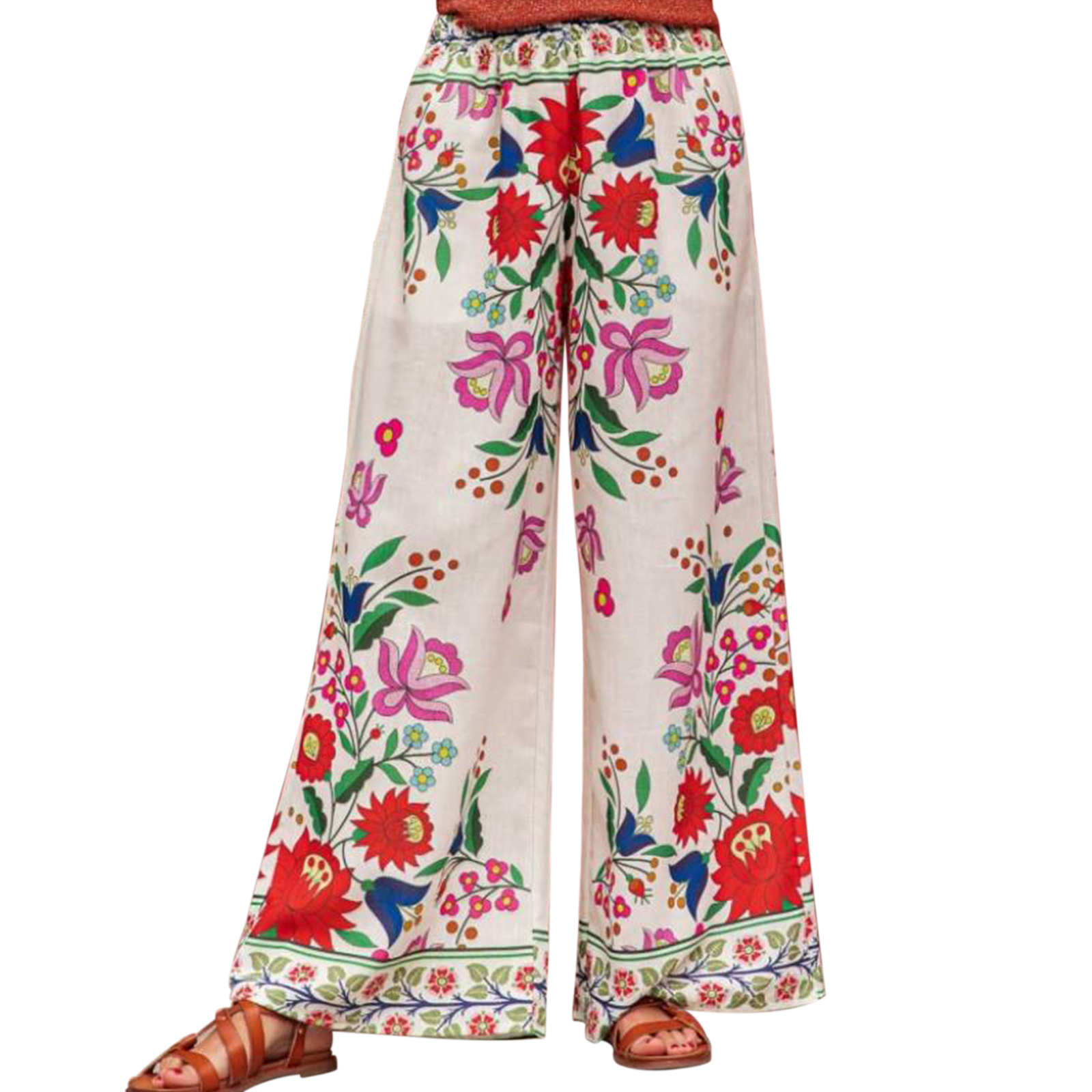 Tyrantmu Women Wide Leg Pants Casual Floral Print Loose Elastic Waist Trousers Vintage Retro Long Pants for Work Office Streetwear 80s