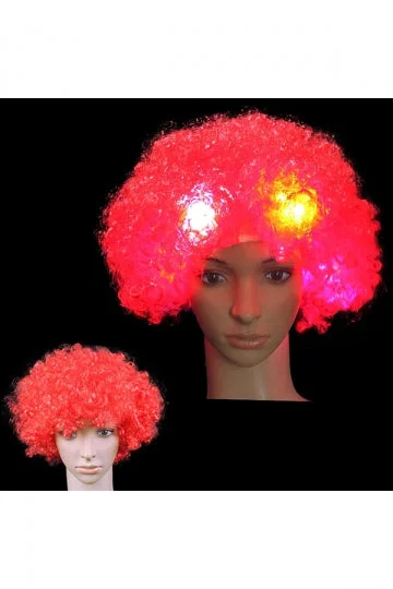 Led Flashing Light Wild-Curl Up Wigs For Halloween Party Cosplay Red-elleschic