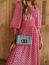 Floral Print Hollow Half Sleeve A-Line Casual Maxi Dress