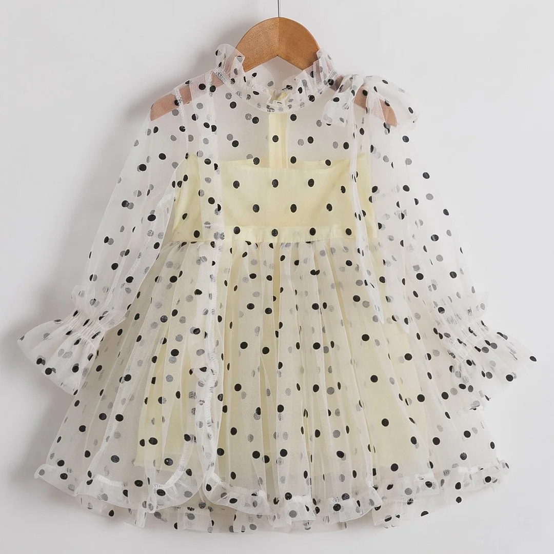 Winter Kids Dresses For Girls Long Sleeve Children Clothing Polka Dot Tulle Tutu Girls Casual School Wear Princess Party Dress
