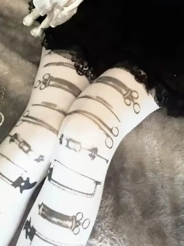 Y2K Kawaii Printed White Thigh High Socks