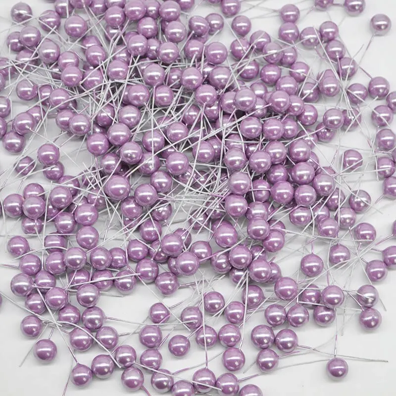 50pcs 12mm Mini Pearl Plastic Stamen Artificial Flower Cherry Fruit Stamens Wedding Christmas Wreaths DIY Gift Box Decoration