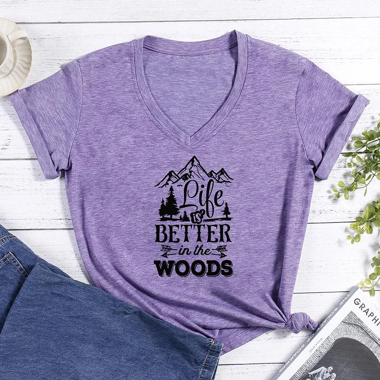 Life Is Better In The Woods V-neck T Shirt-Annaletters