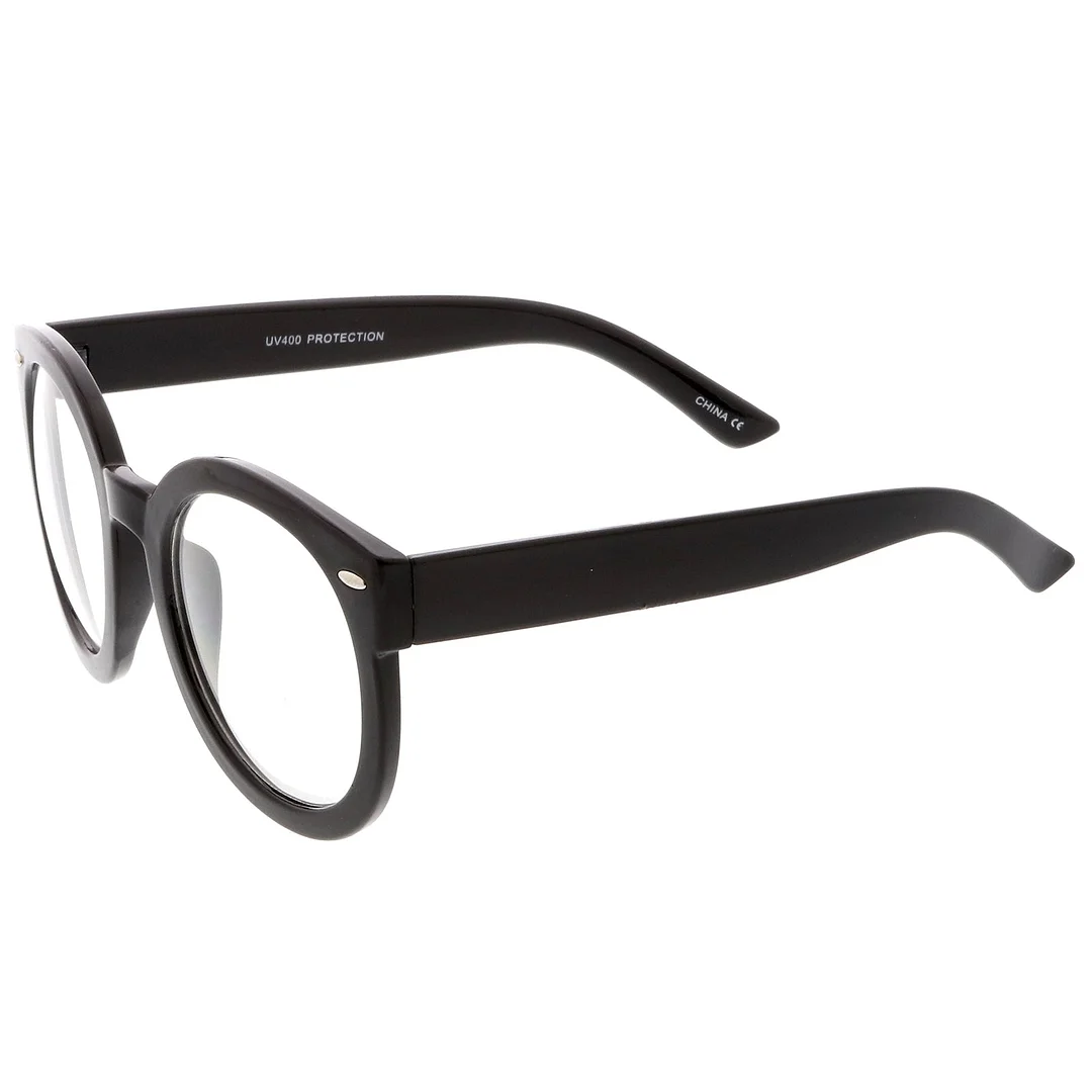 Oversize Thick Arms Round Clear Lens Horn Rimmed Eyeglasses 53mm