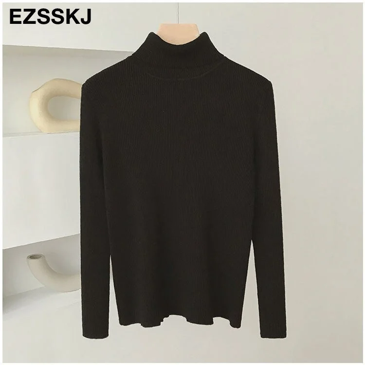 2021 Knitted Women turtleneck Sweater Pullovers spring Autumn Basic Women high neck Sweaters Pullover Slim female