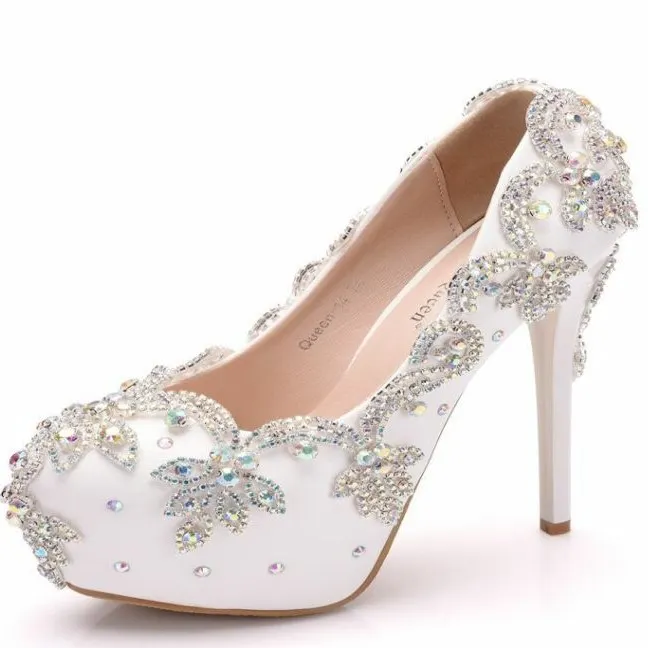 Breakj Breakj Cm High Heels Large Size Waterproof Table Single Shoes Women's Fine Heel Round Head Diamond Wedding Shoes Bridal Shoes Ball