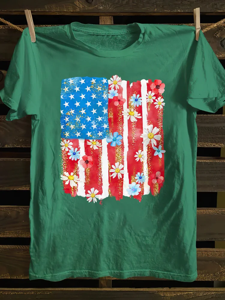 Flower Brushstroke America Flag T-shirt