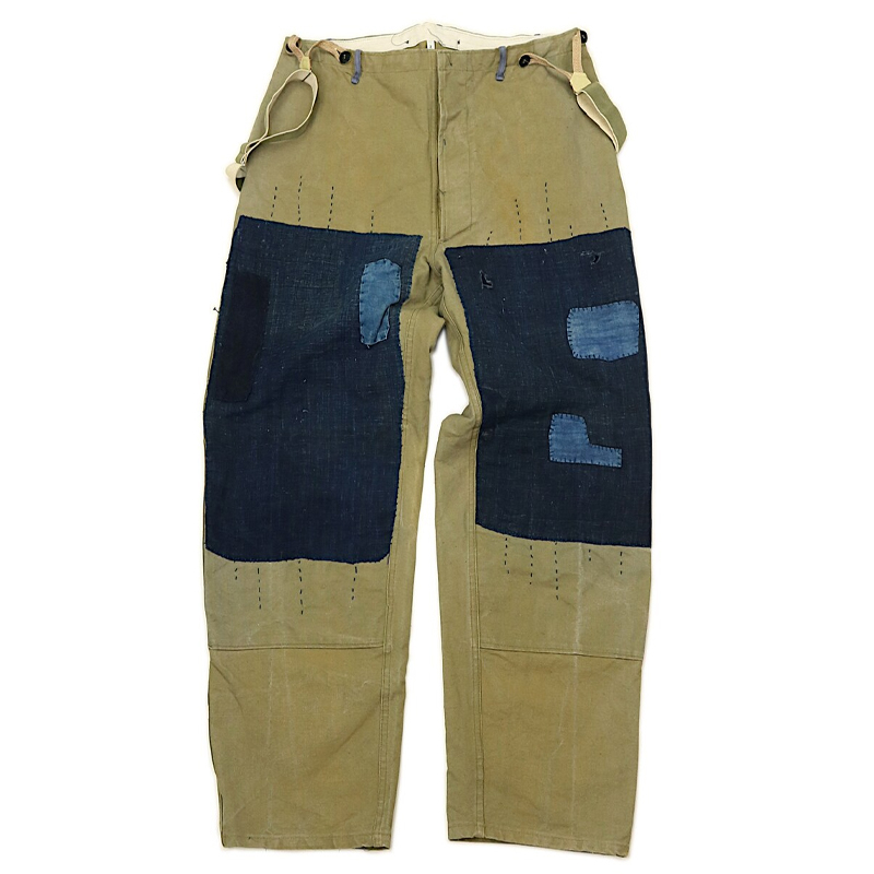 Vintage Patchwork Suspenders Antique Fabric Indigo Pants