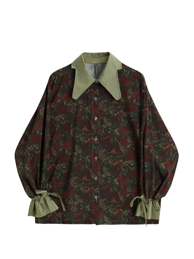 Aiertu Autumn Vintage Style Floral Printing Loose Women's Blouse Shirt Korean Casual Long Sleeve Ladies Button Blouses Female Tops Aiertu