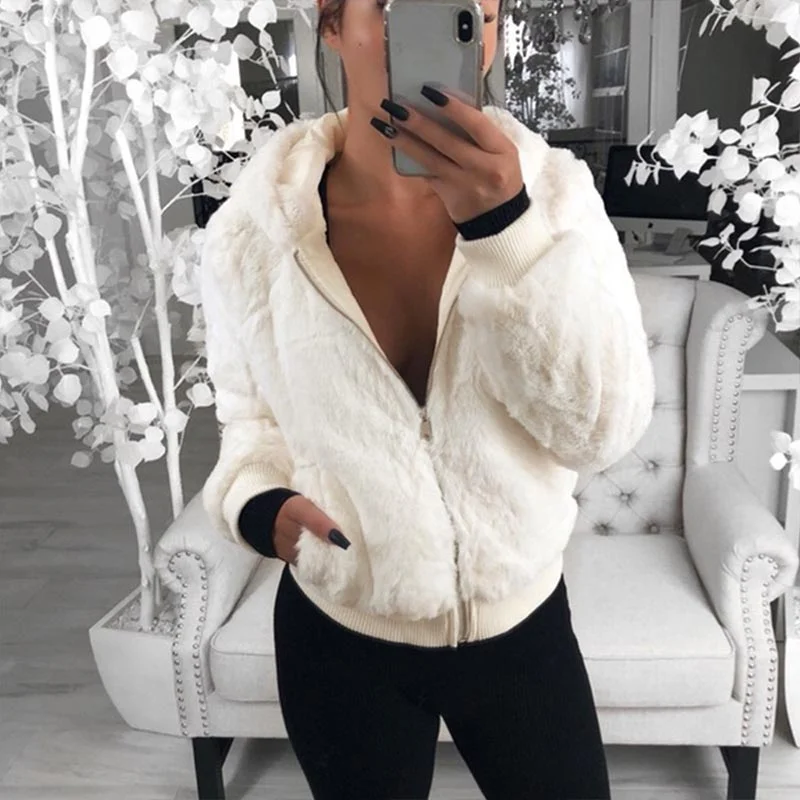 Gentillove Fluffy Fleece Jackets 2020 Winter Hooded Cropped Coats and Jackets Faux Fur Coat Warm Outwear Clothing Teddy Coats