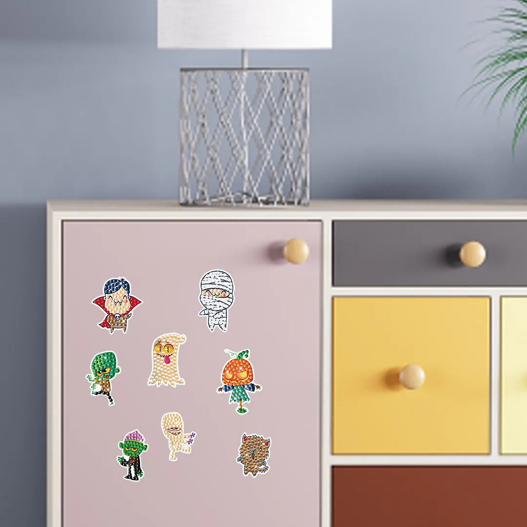 DIY Diamond Painting Sticker Diamond Art Stickers Arts and Crafts Decorative Diamond Stickers for Birthday Party Halloween Christmas Gifts (Halloween cartoon characters)