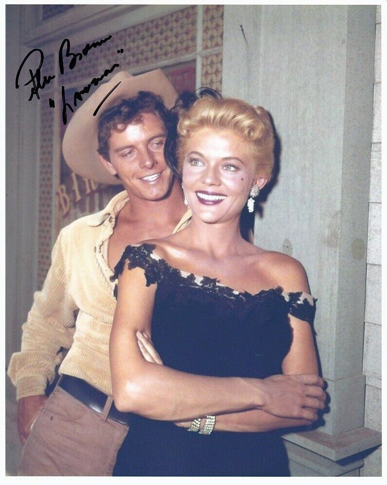 PETER BROWN signed LAWMAN 8x10 w/ coa BEAUTIFUL PEGGIE CASTLE ON-SET CLOSEUP