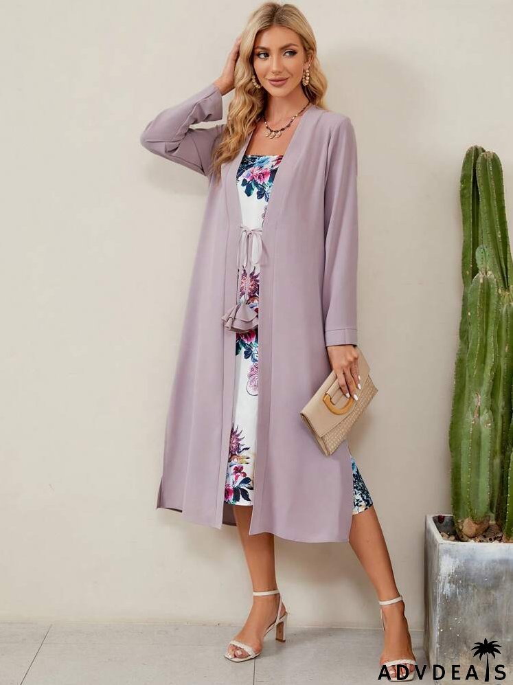 Floral Print Dress & Open Front Coat
