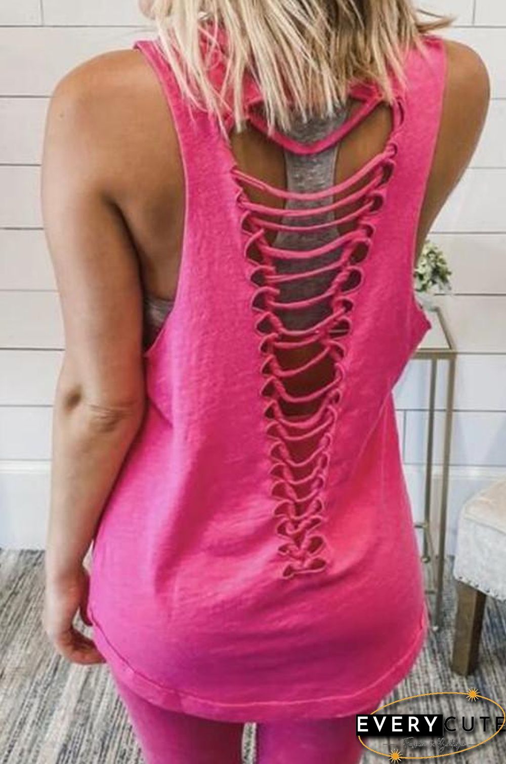 Solid Back String Sleeveless Vest