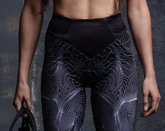 Pornhint Black High Waisted Leggings, leggings for women, plus size leggings, yoga workout leggings, compression leggings, sportswear, Devil Walking