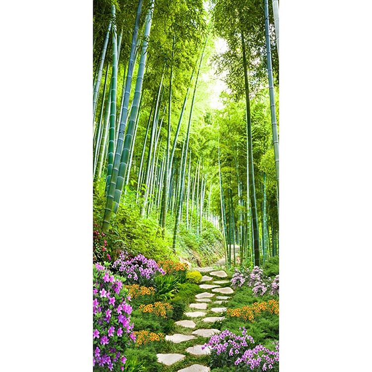 Peinture de diamant - plein rond - chemin de forêt de bambou (85*45cm)
