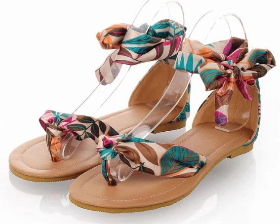 BONJOMARISA 2020 Plus Size 34-52 Flat Sandals Women Soft Casual Flower Print Women Sandals Summer Low Heel Beach Shoes Woman